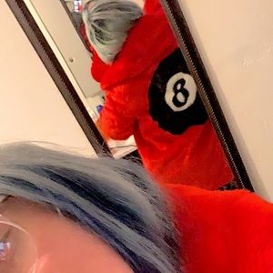 Red faux fur 8ball coat